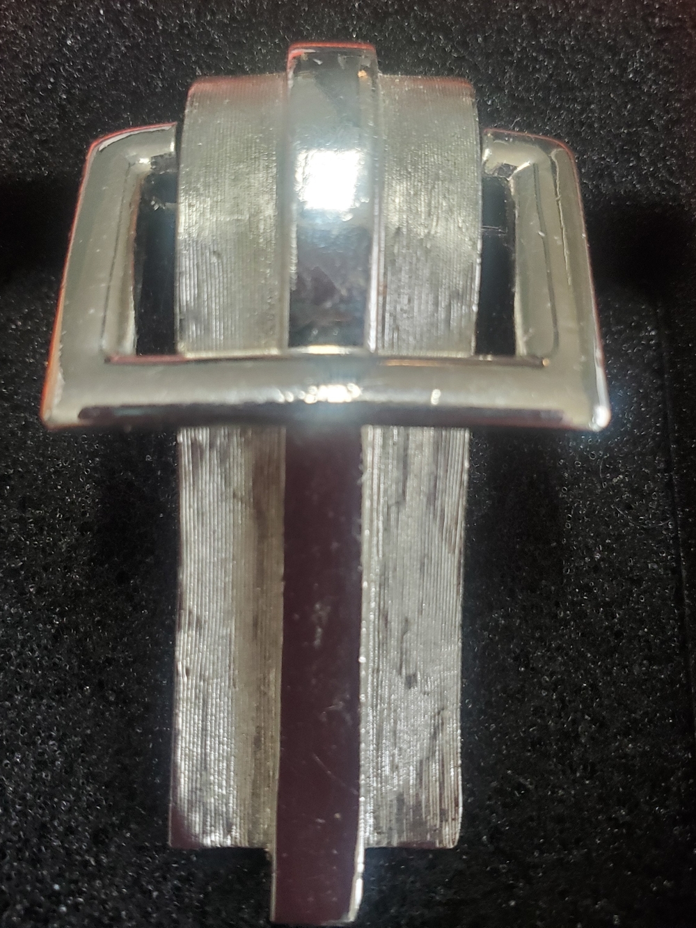 Vintage Crown Trifari Silver Tone Belt Buckle Brooch Pin MCM 1960 Geometric